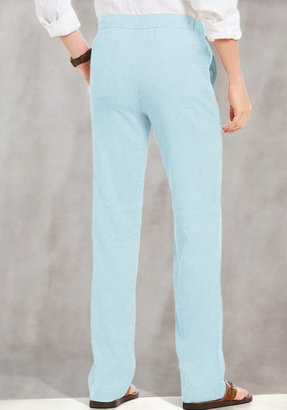 Combo of 2 Linen Loose Fit Men Pant White and Sky Blue-49529