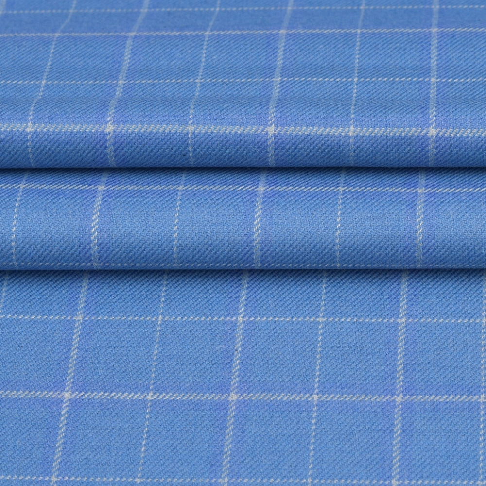 Wool Blazer Fabric (2 Meter)-Sky Blue White Checks-90662