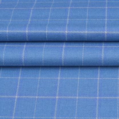 Wool Blazer Fabric (2 Meter)-Sky Blue White Checks-90662