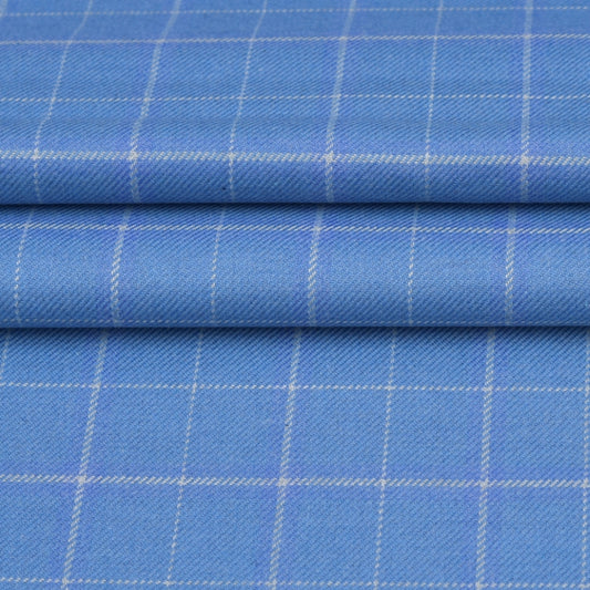 Wool Blazer Fabric (2 Meter)-Sky Blue White Checks-90662