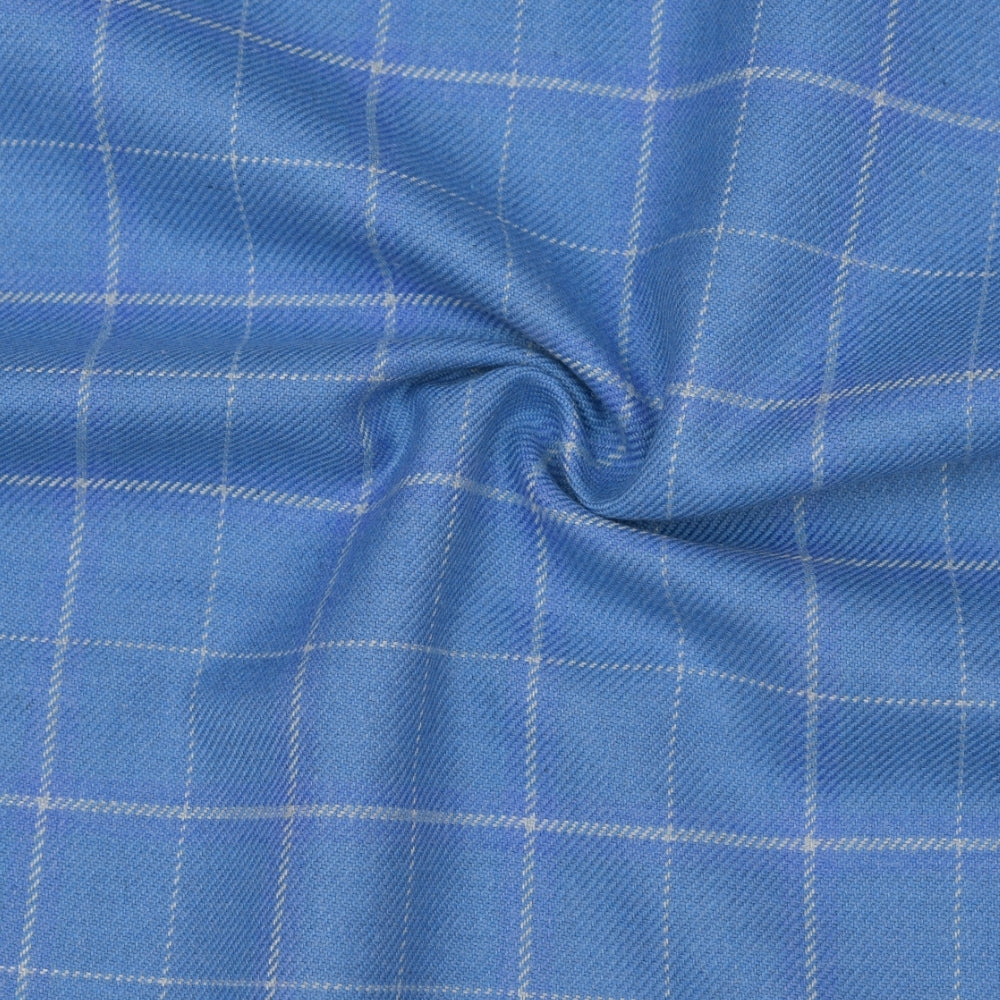 Wool Blazer Fabric (2 Meter)-Sky Blue White Checks-90662