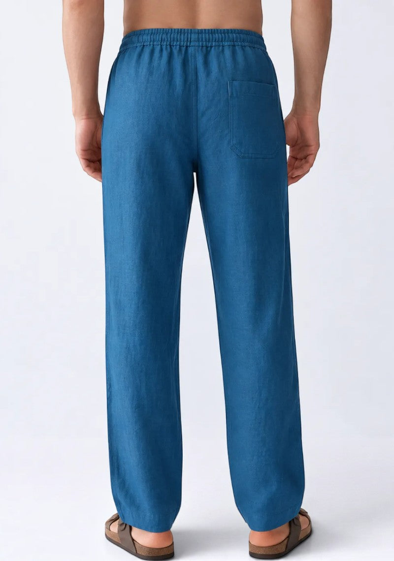 Teal Blue Linen Loose Fit Men Pant-51895