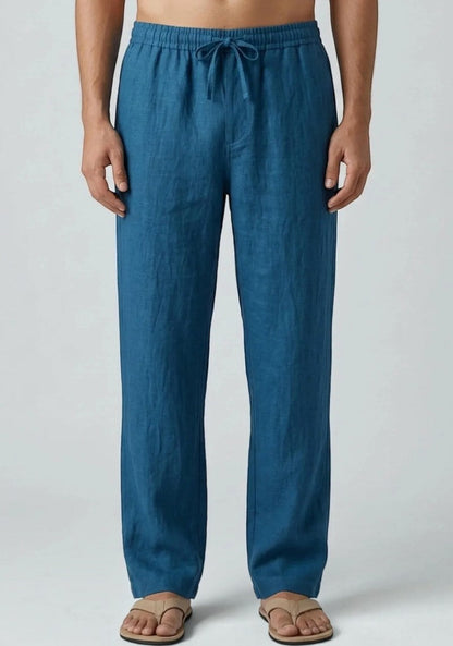 Teal Blue Linen Loose Fit Men Pant-51895