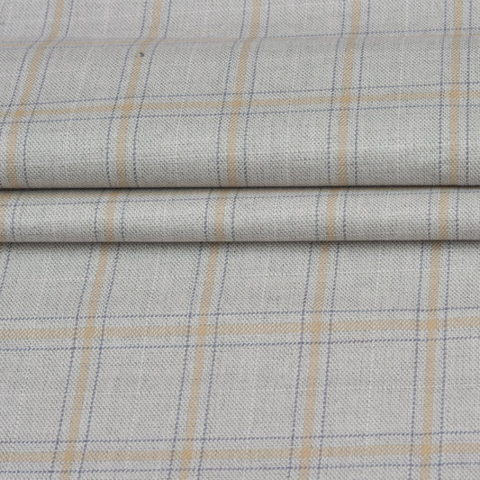 Wool Blazer Fabric (2 Meter)-White Beige and Black Checks-90644