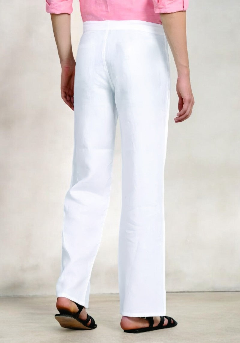 White Cotton Casual Men Pant 49084