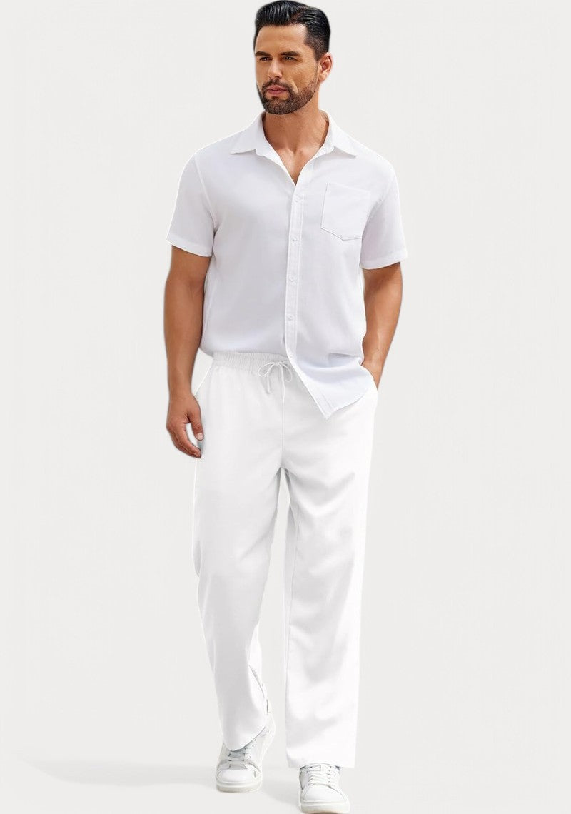 White Cotton Linen Loose Fit Men Pant-49517 – Weavecurate