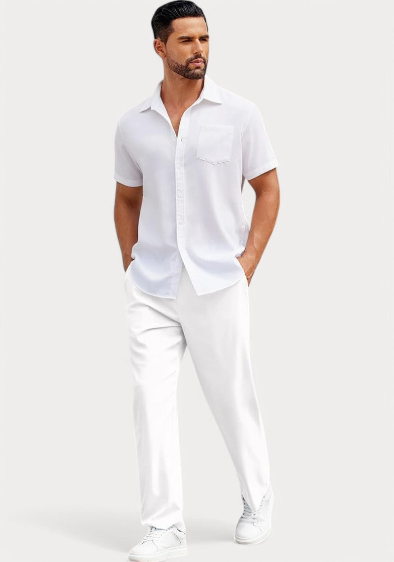 White Cotton Linen Loose Fit Men Pant-49517 – Weavecurate