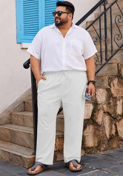 White Linen Plus SIze Relaxed Fit Men Pant-51551