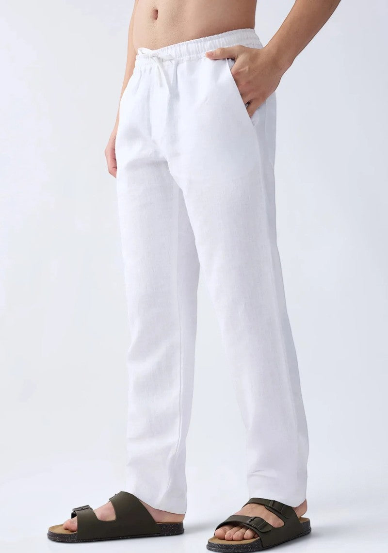 White Linen Loose Fit Men Pant-51890