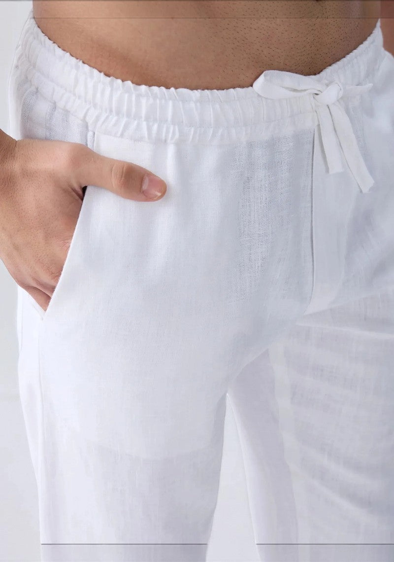 White Linen Loose Fit Men Pant-51890