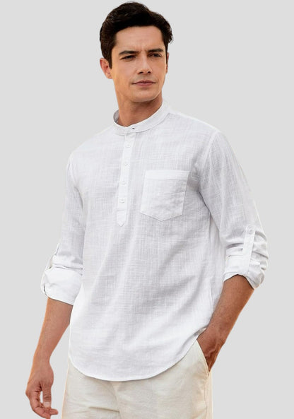 White Linen Solid Short Kurta-50835