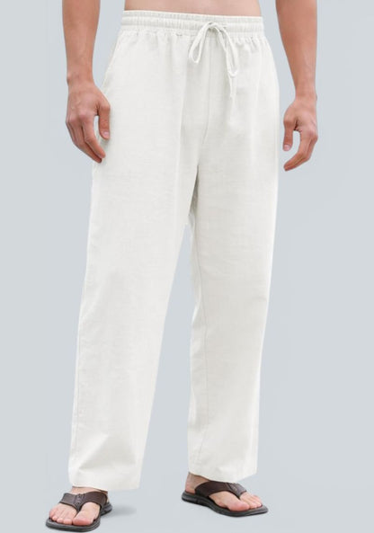 White Premium Linen Relaxed Fit Loose Fit Men Pant-50877