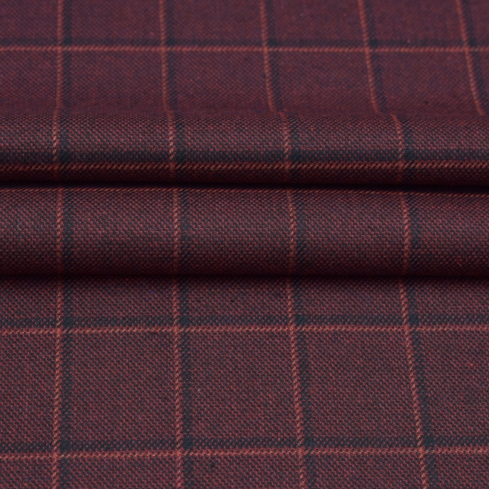 Wool Blazer Fabric (2 Meter)-Wine Black Checks-90664