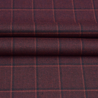 Wool Blazer Fabric (2 Meter)-Wine Black Checks-90664