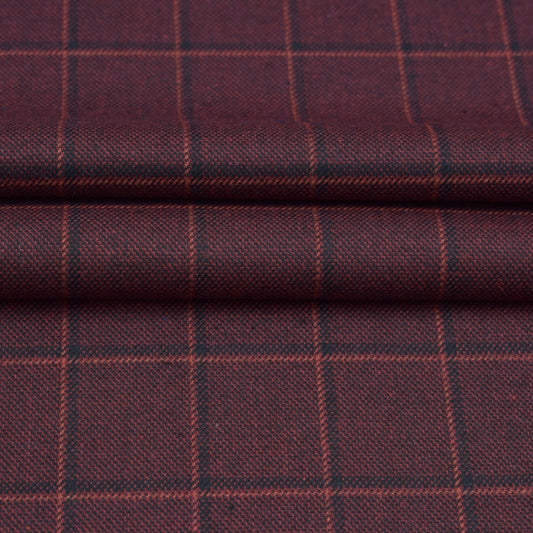 Wool Blazer Fabric (2 Meter)-Wine Black Checks-90664