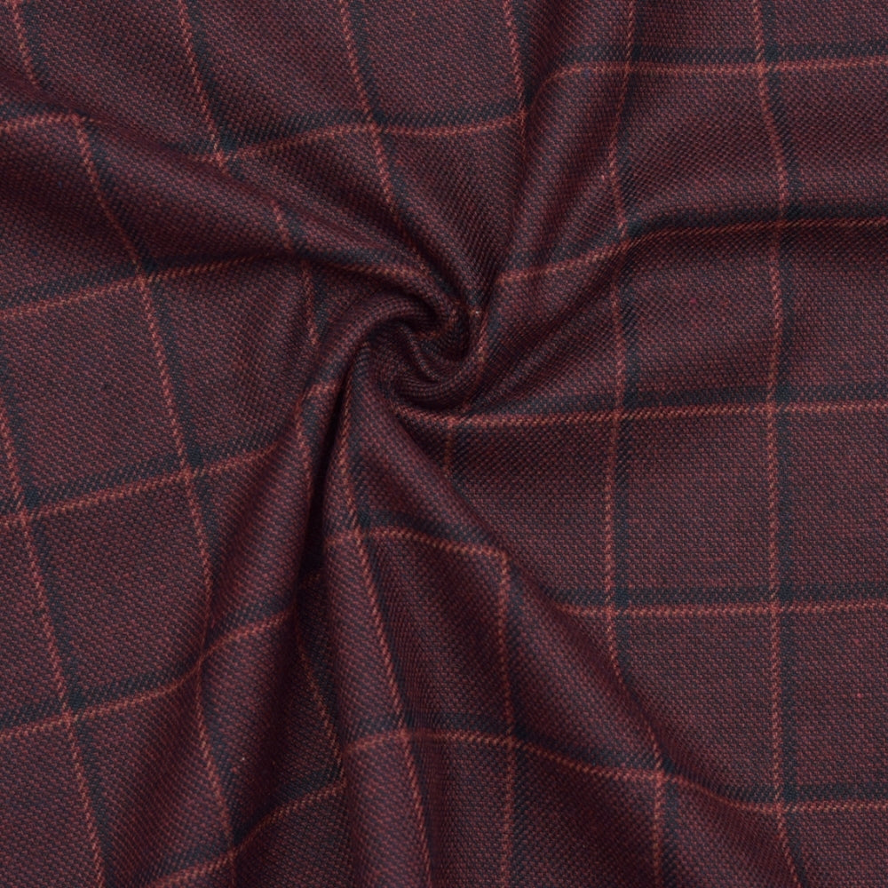 Wool Blazer Fabric (2 Meter)-Wine Black Checks-90664