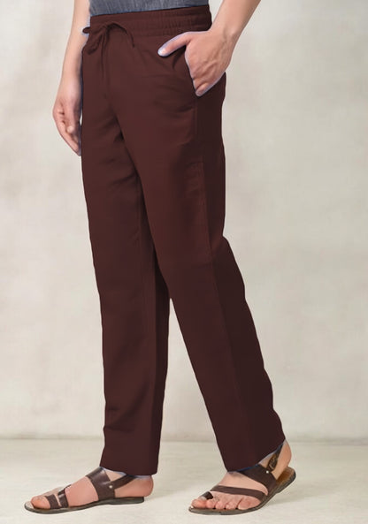 Wine Cotton Casual Men Pant-49094