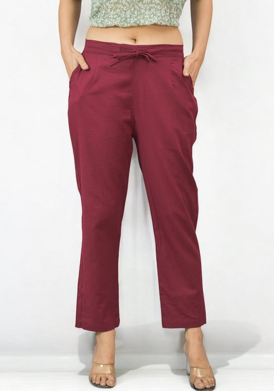 Wine Cotton Pant-49189