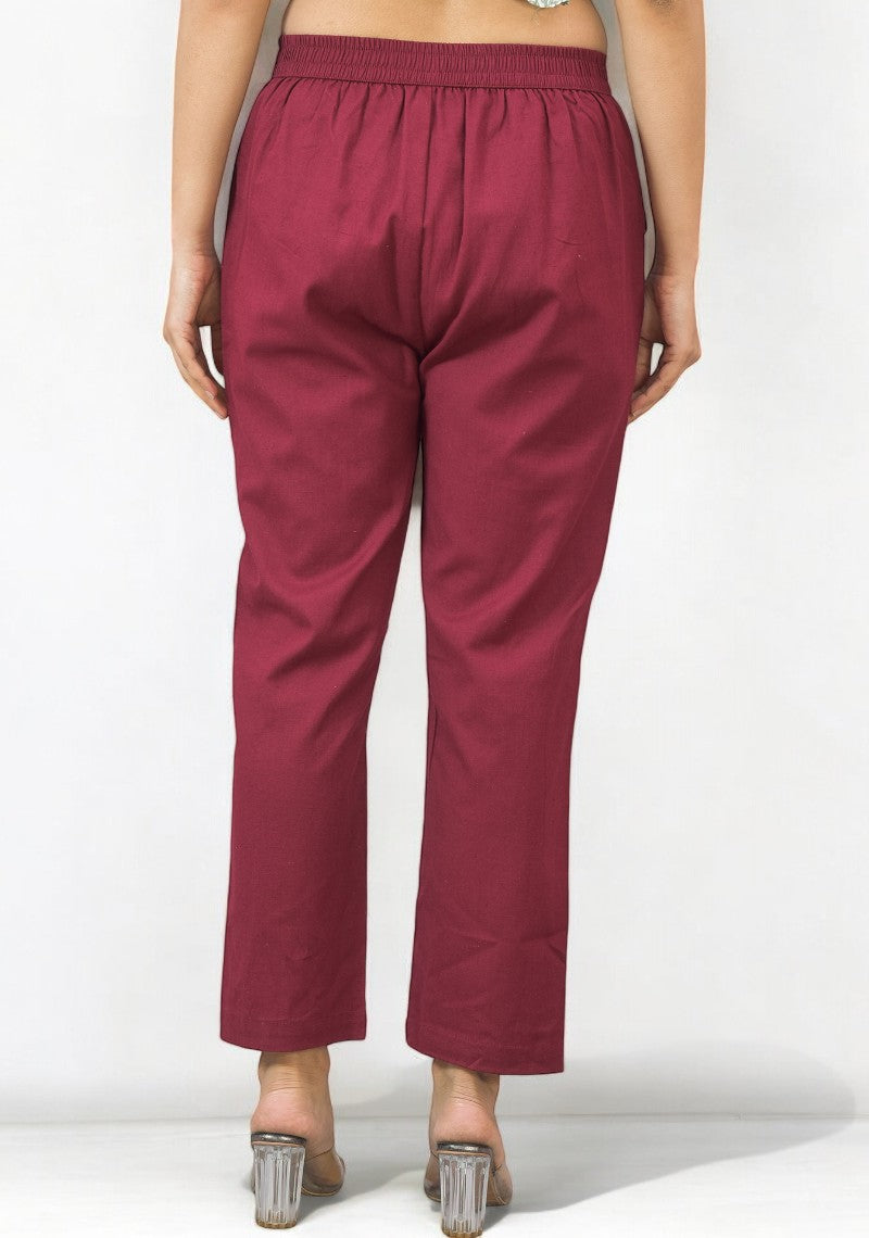 Wine Cotton Pant-49189