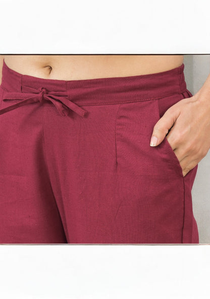 Wine Cotton Pant-49189