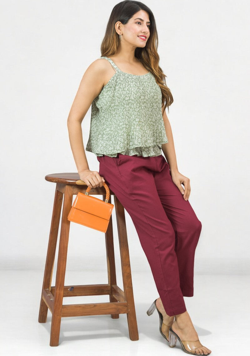 Wine Cotton Pant-49189