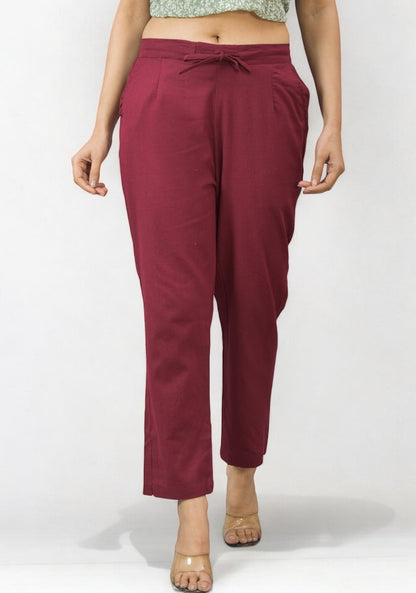 Wine Cotton Pant-49189