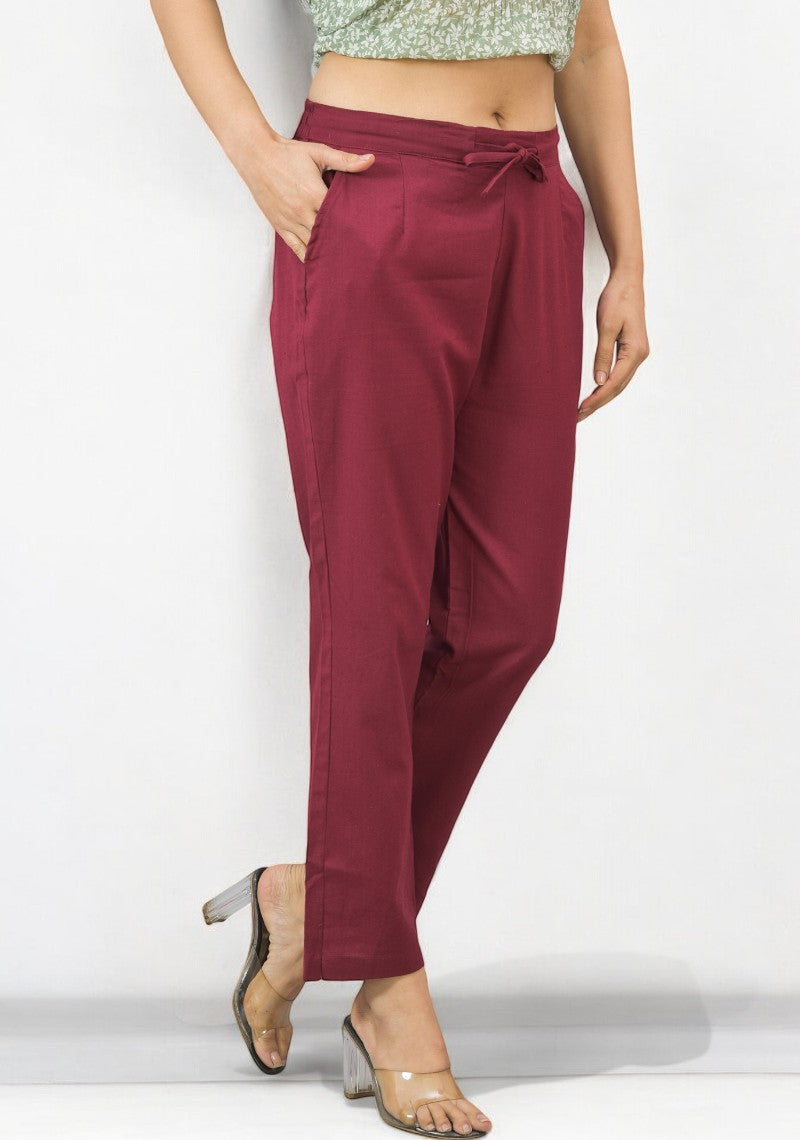 Wine Cotton Pant-49189